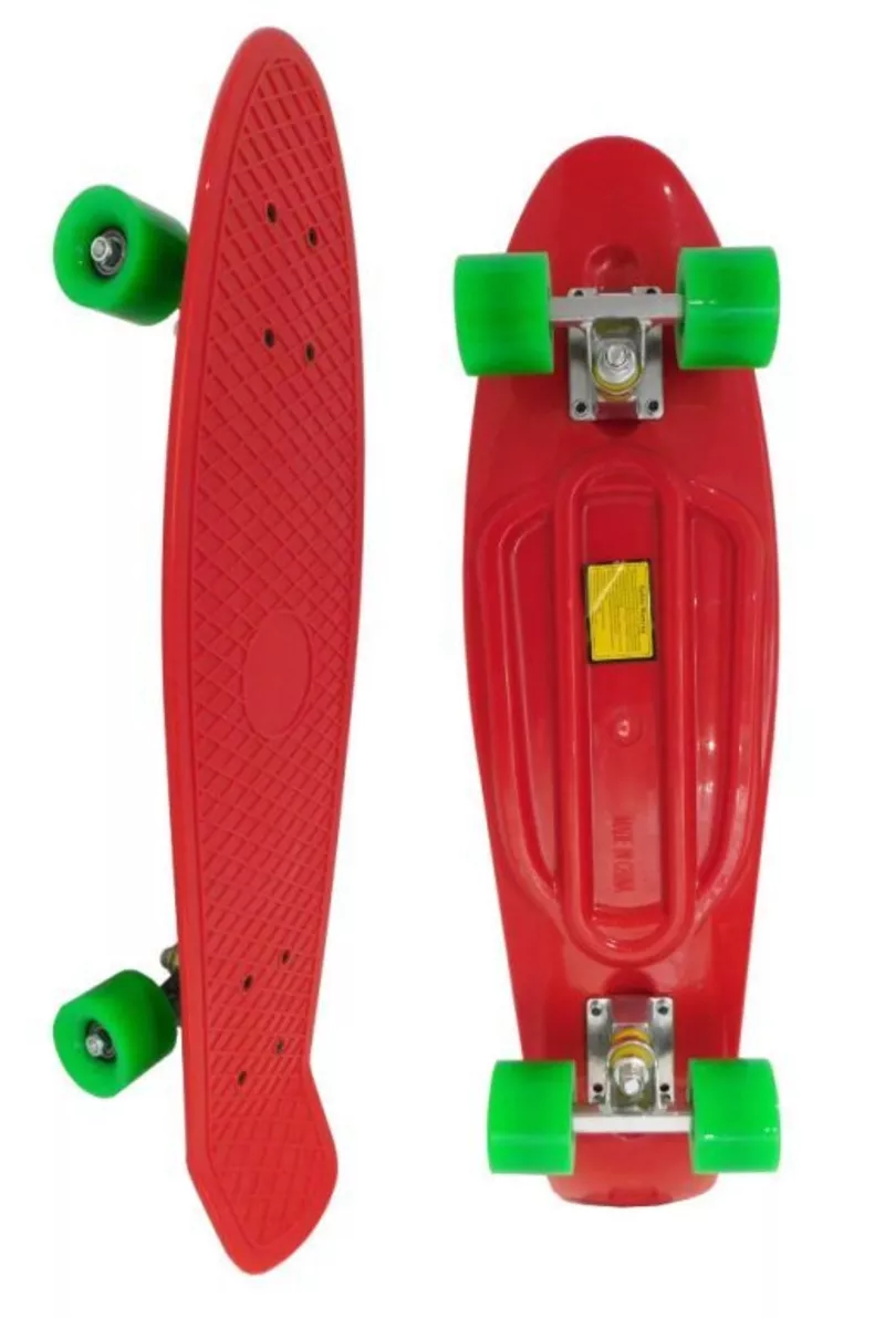 Скейт Longboard Penny 28 красный с зелеными колесами
